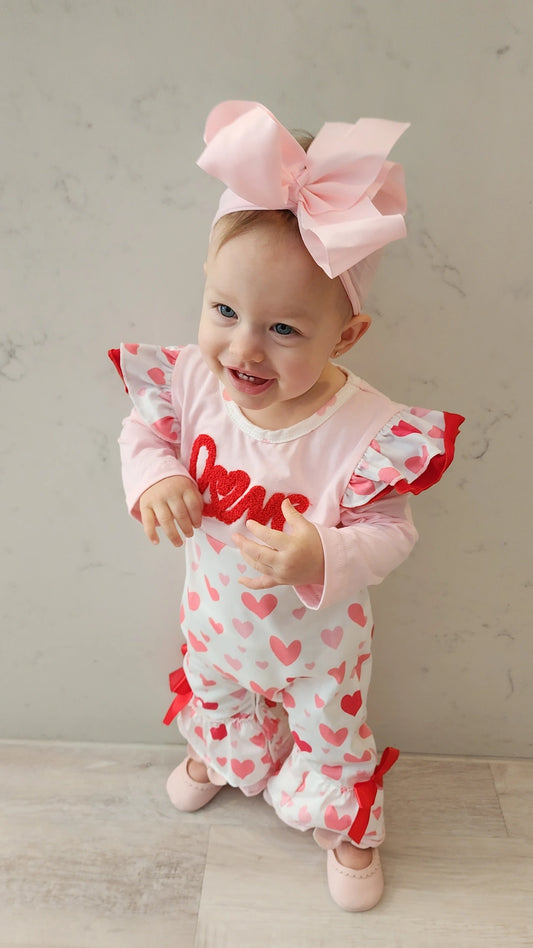 Pink LOVE French Knot Girls Romper