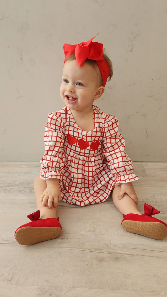 3 Red Hearts Embroidered Girls Bloomer Set