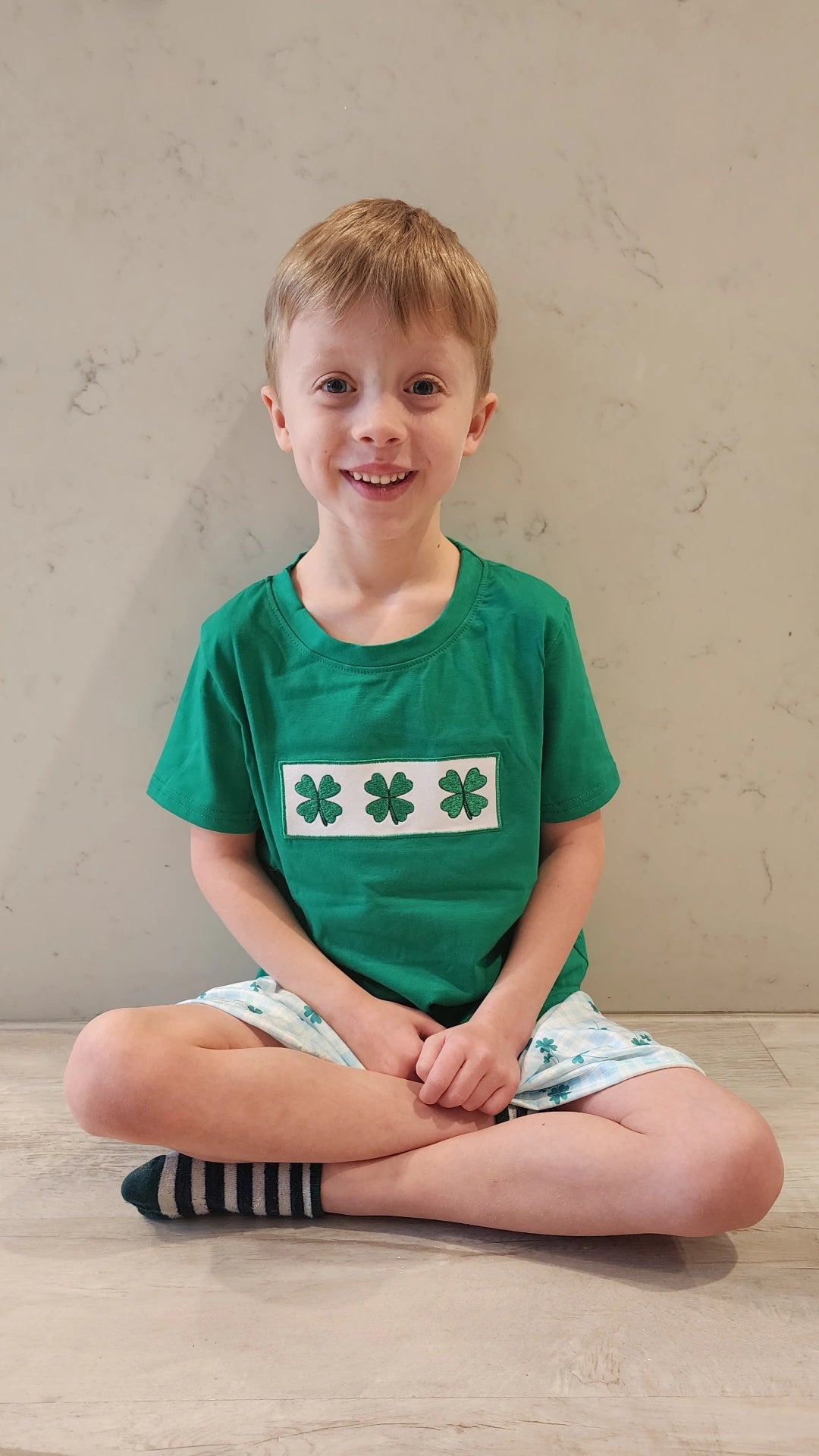 Lucky Clover Embroidered Boys Short Set