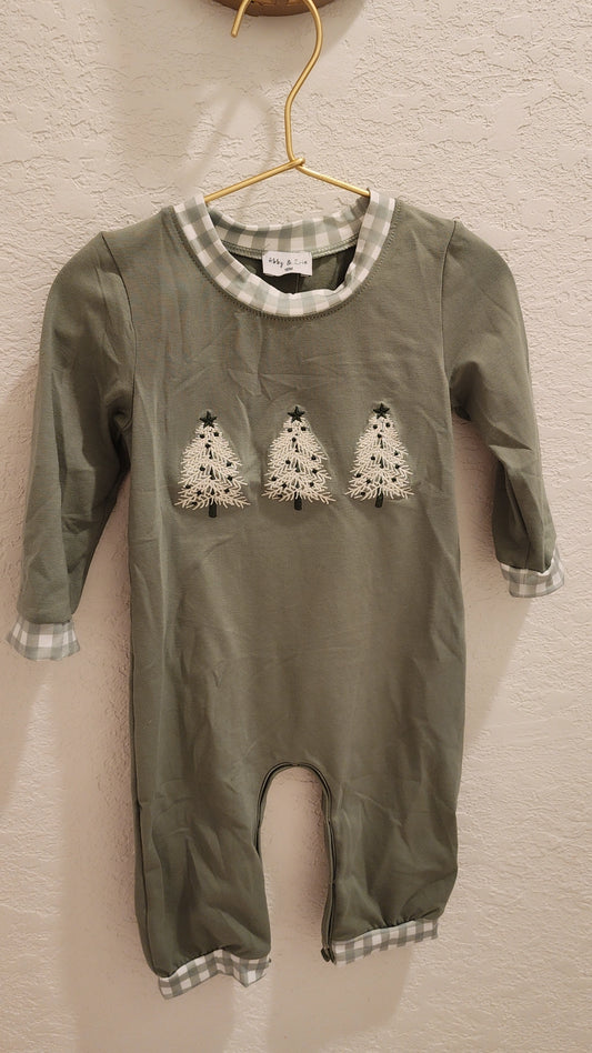 Baby Sage Green Christmas Tree Romper