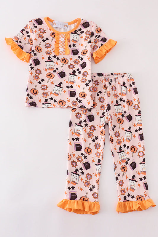 Halloween Candy Girls Ruffle Pajama Set