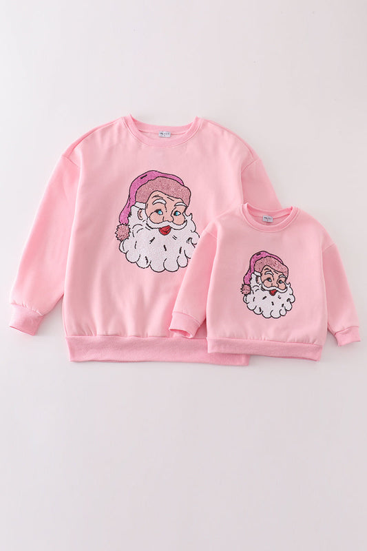 Pink Santa Sequin Girls Sweatshirt