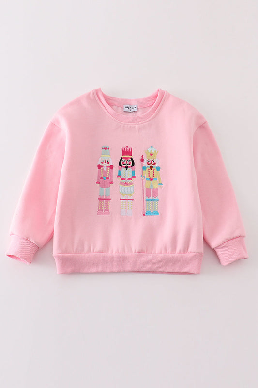 Girls Pink Nutcracker Embroidered Fleece Sweatshirt
