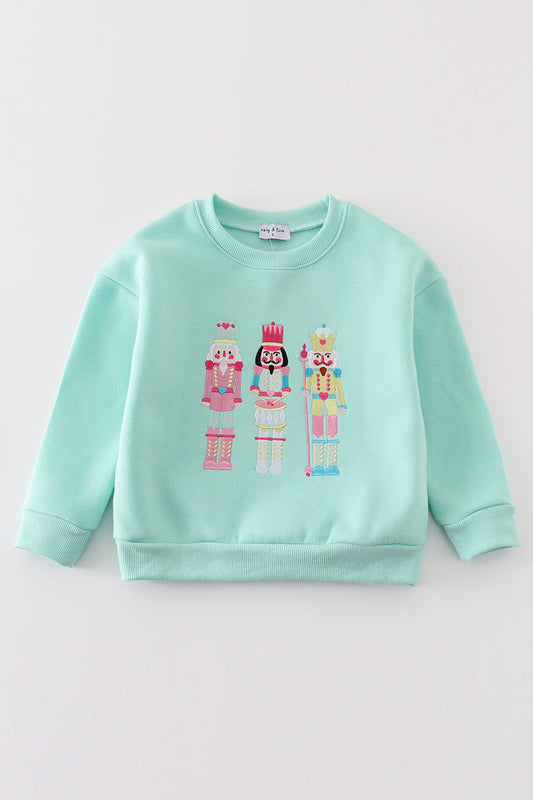 Girls Mint Nutcracker Embroidered Fleece Sweatshirt