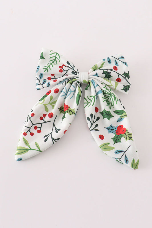 Christmas Print Girls Clip-in Hair Bow