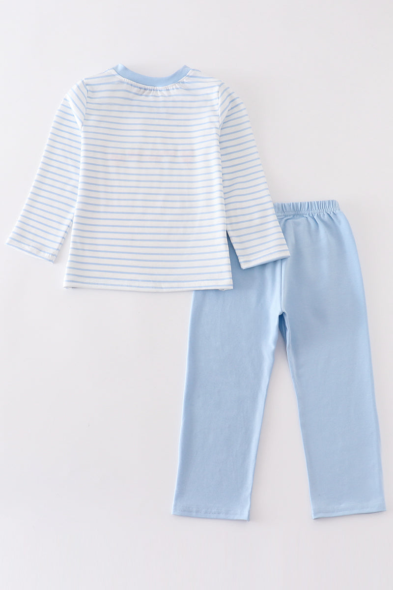 Blue Striped Embroidered Hearts Boys Pant Set