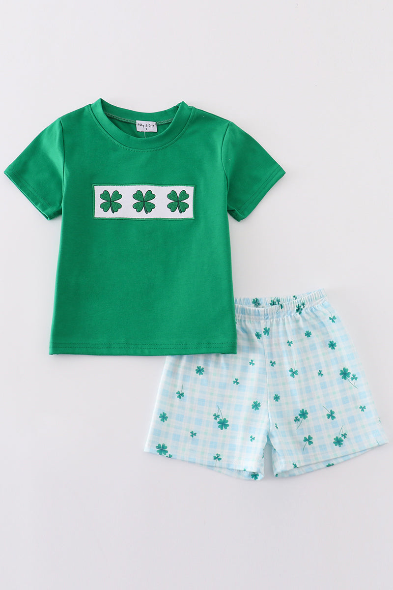 Lucky Clover Embroidered Boys Short Set