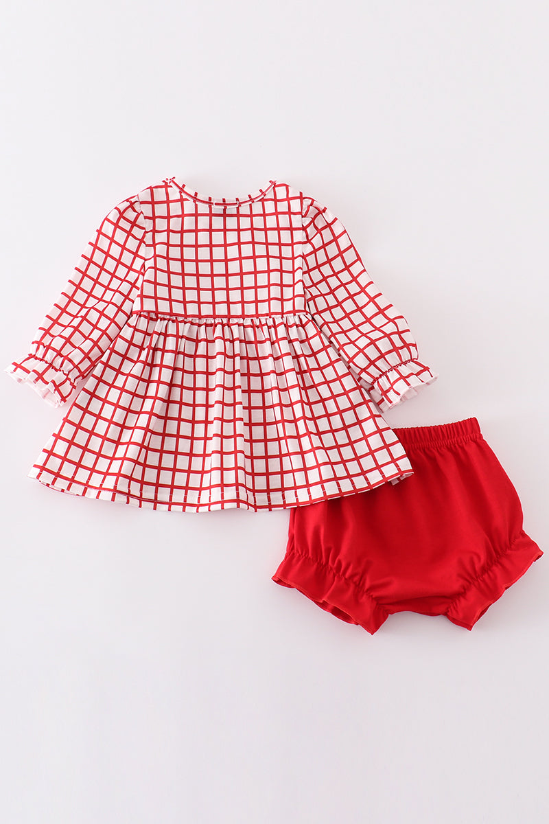 3 Red Hearts Embroidered Girls Bloomer Set