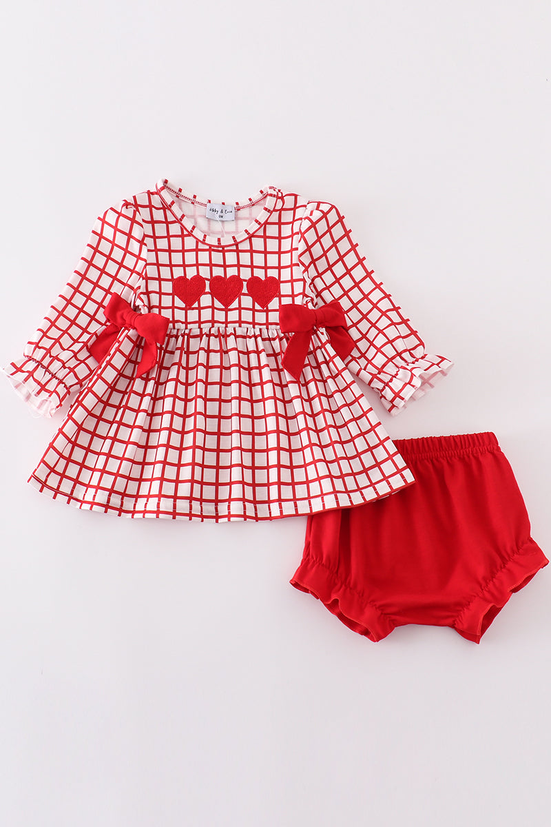 3 Red Hearts Embroidered Girls Bloomer Set