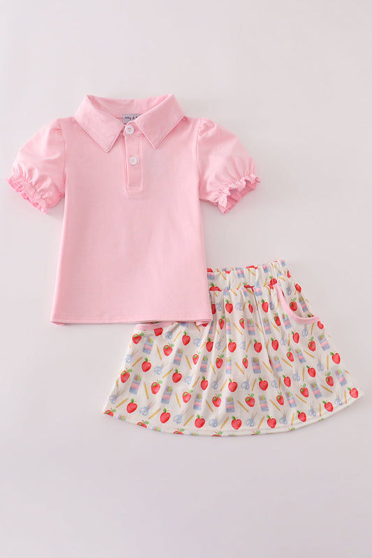 Girls Back to School Apple Print Skort Set