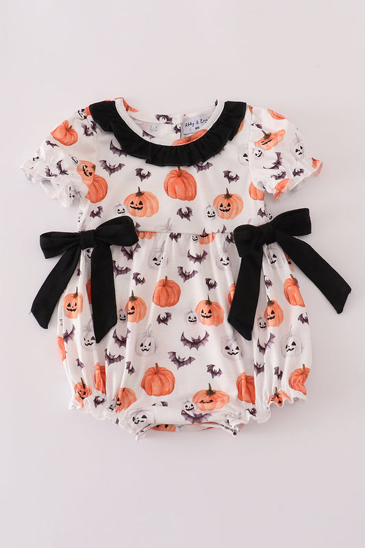 Pumpkin Girls Bow Bubble Romper