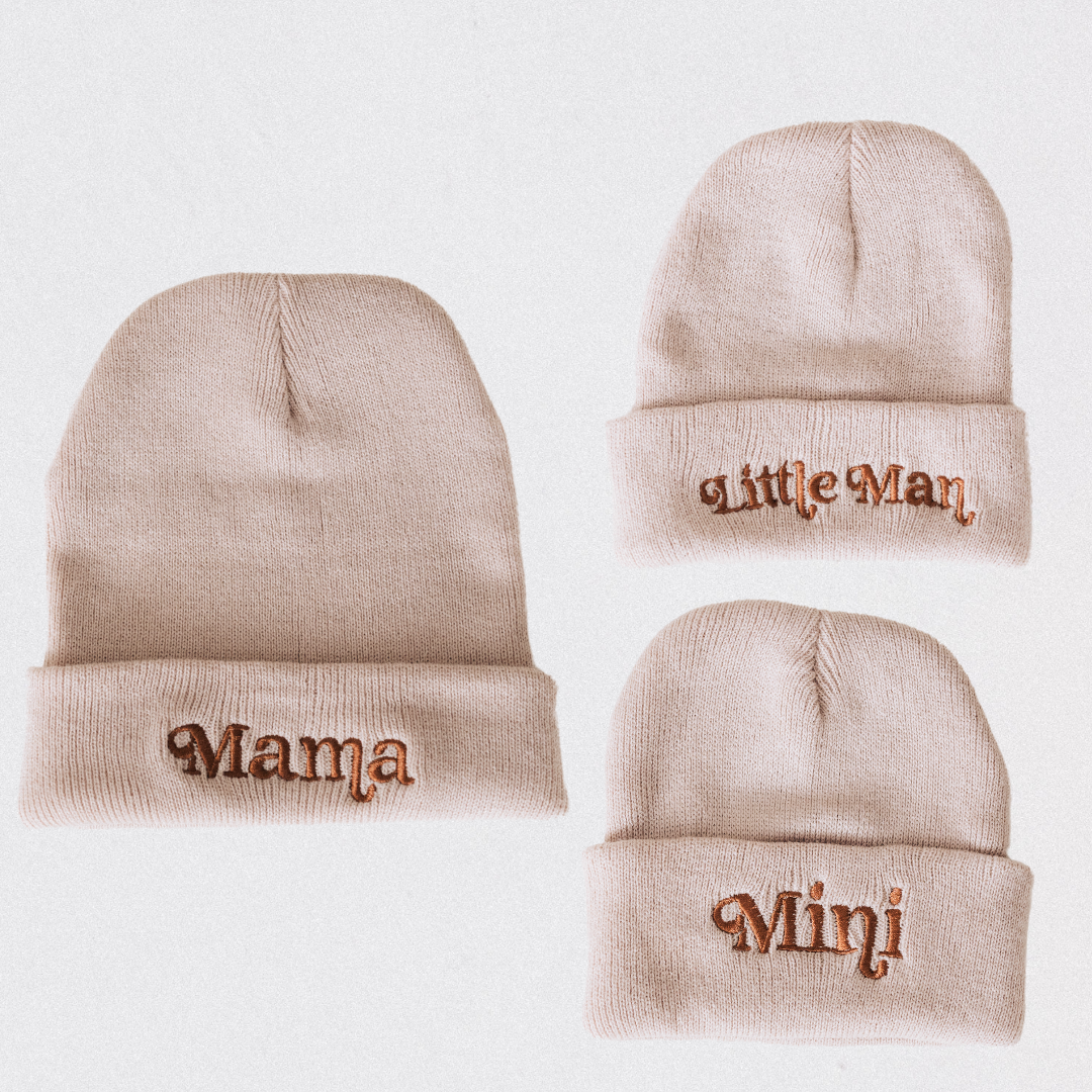 Matching Knit Beanie- Mama- Beige