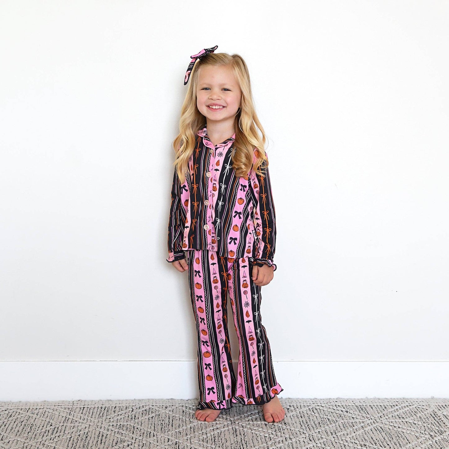 Kids Bamboo Halloween Pumpkins Ruffle Lounge Set