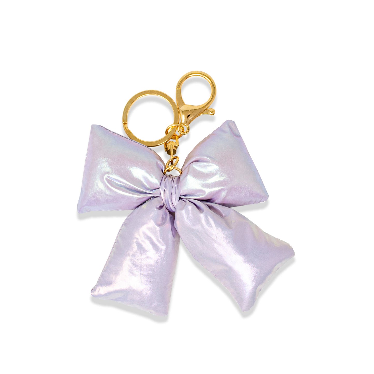 Girls Shiny Quilted Fluffy Bow Handbag: Purple