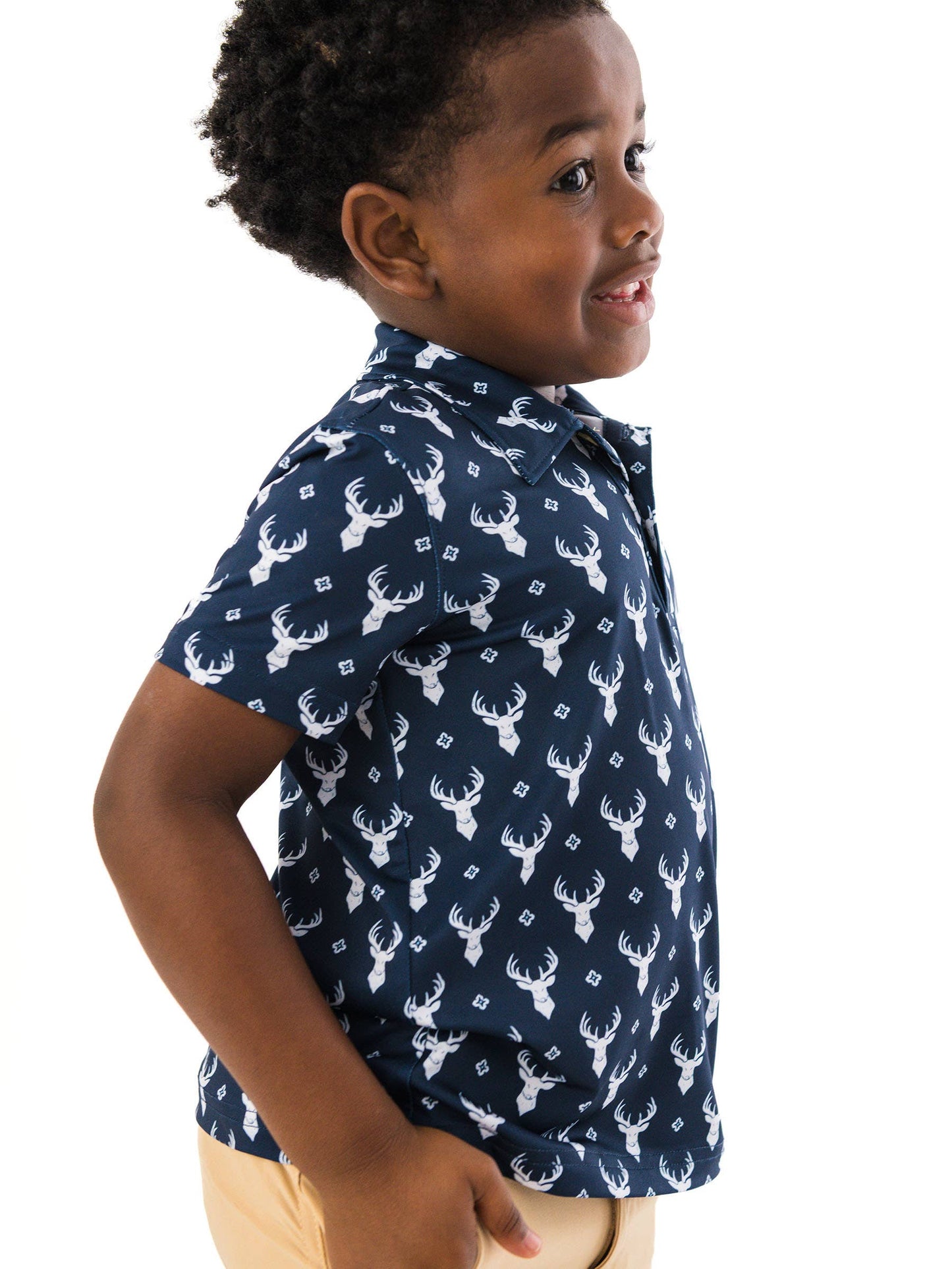 Boys Little Deer Lodge Knit Short Sleeve Navy Performance Polo