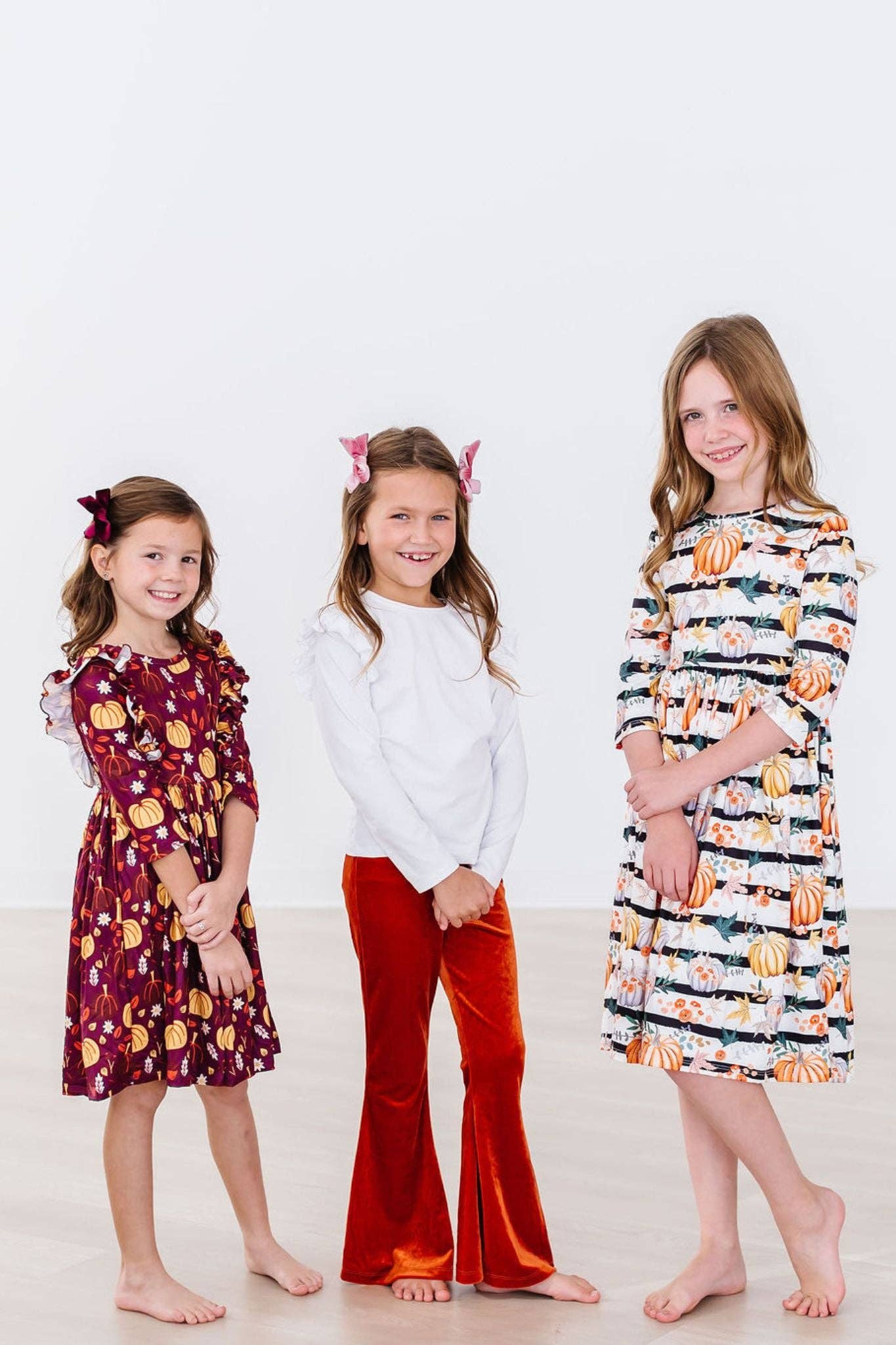 Pumpkins & Peonies 3/4 Sleeve Pocket Girls Twirl Dress