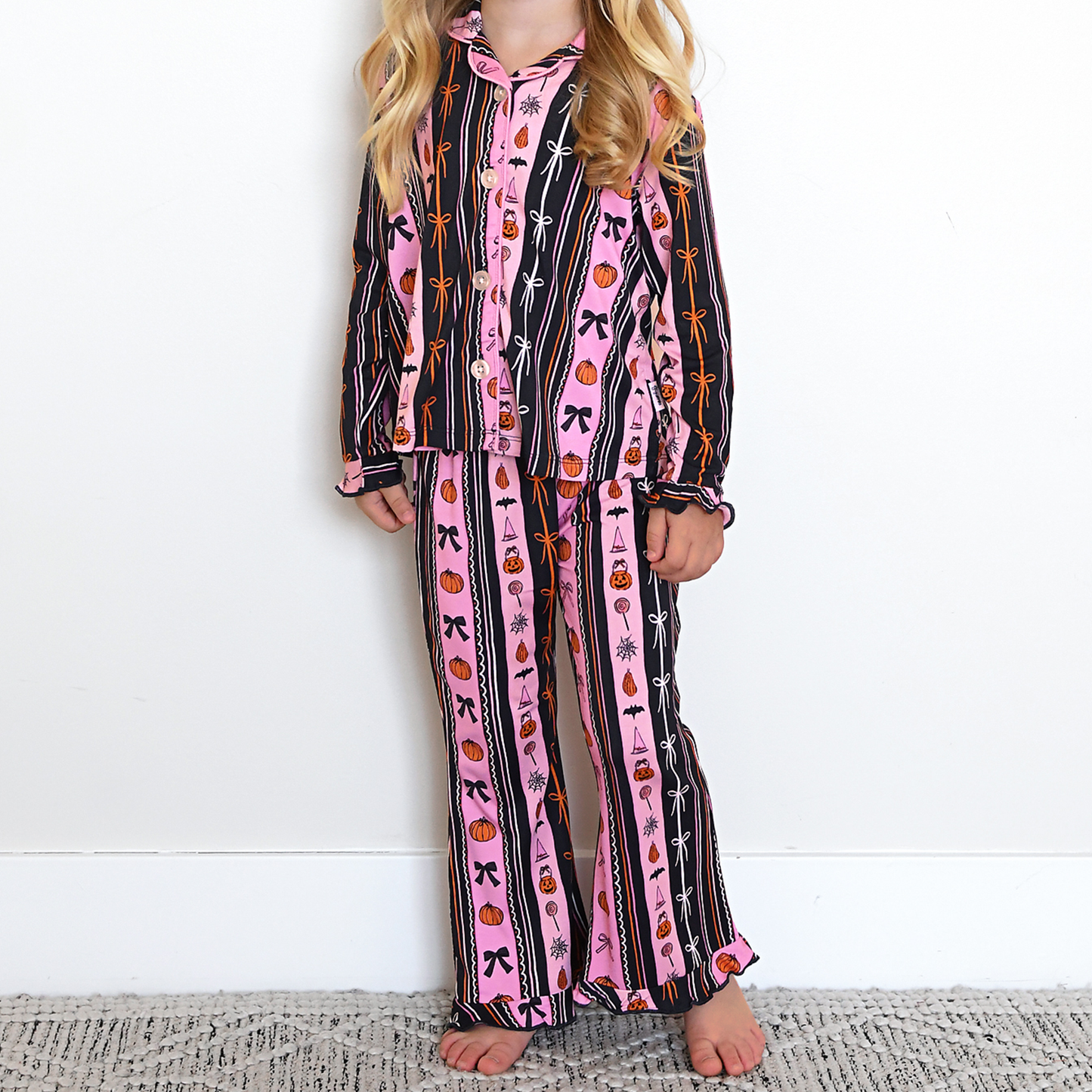 Kids Bamboo Halloween Pumpkins Ruffle Lounge Set