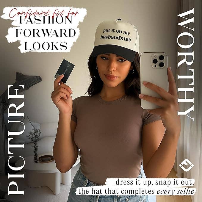 Put It On My Husband's Tab Hat- Black/Beige