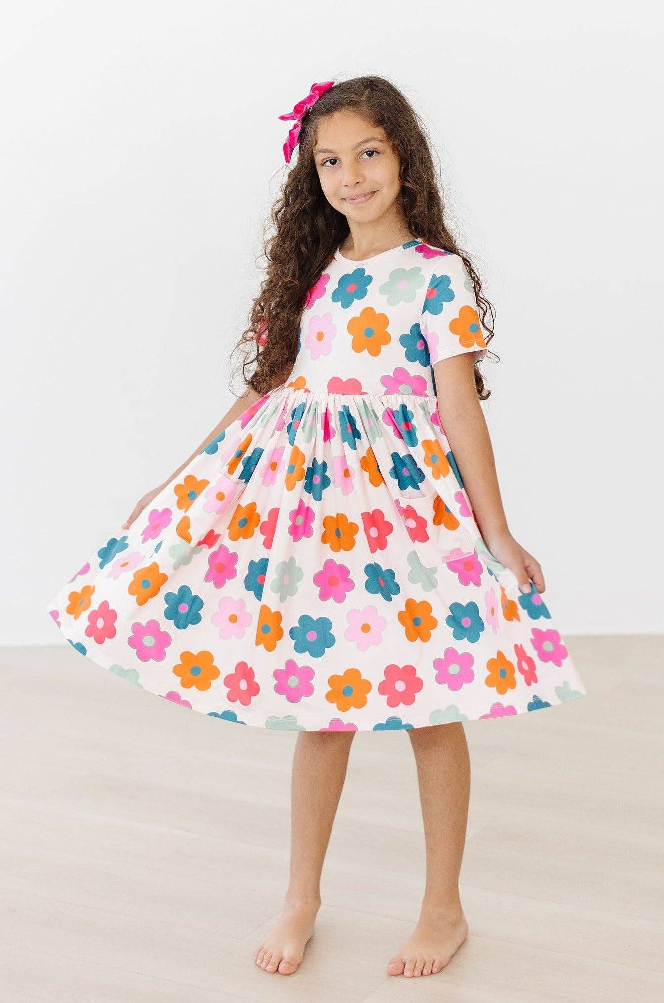 Retro Floral Pocket Twirl Girls Dress