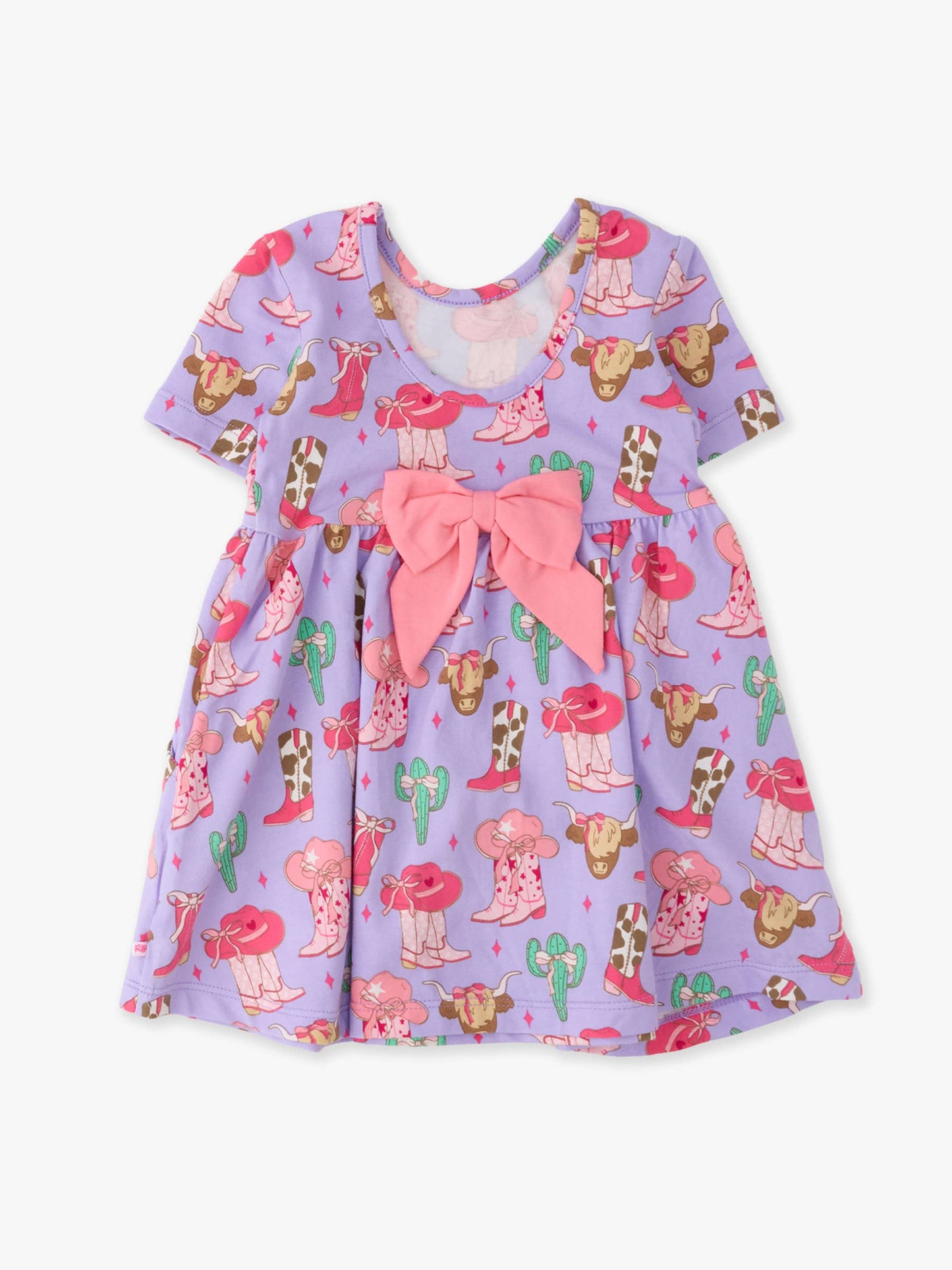 Girls Howdy Darlin’ Short Sleeve Knit Twirl Dress: Purple