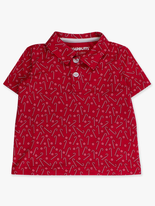 Boys Tiny Candy Canes Knit Short Sleeve Performance Polo