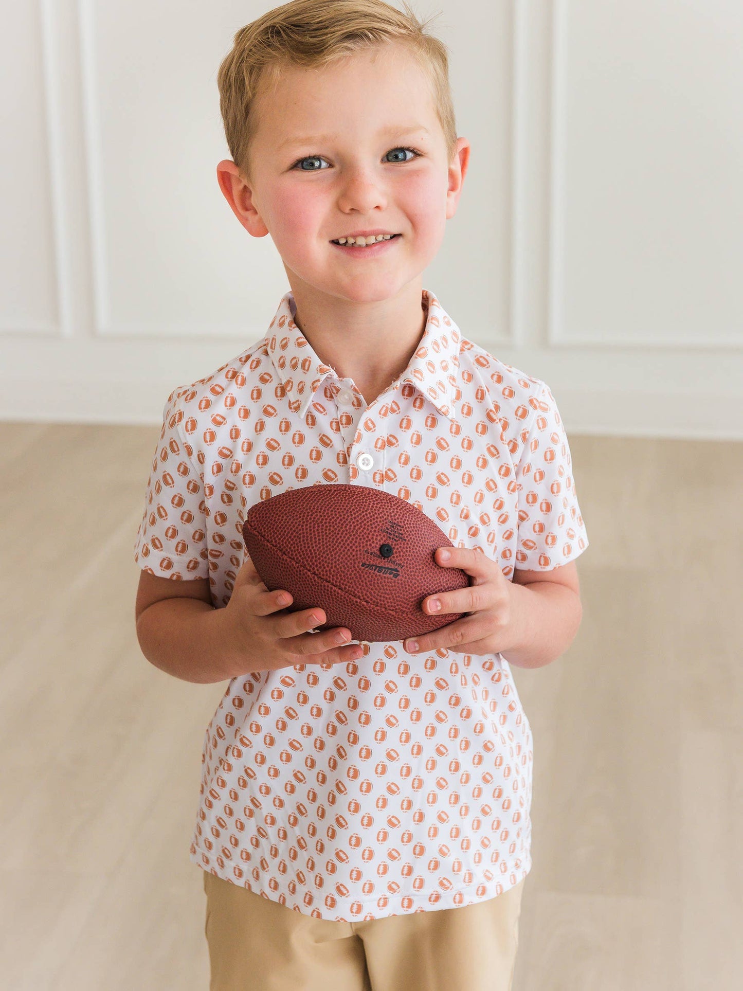 Boys Football Frenzy Knit Short Sleeve White Performance Polo