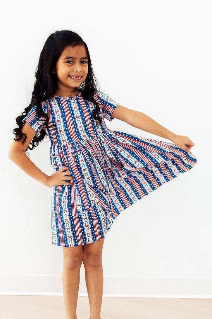 All-American Girl Bow S/S Pocket Twirl Dress