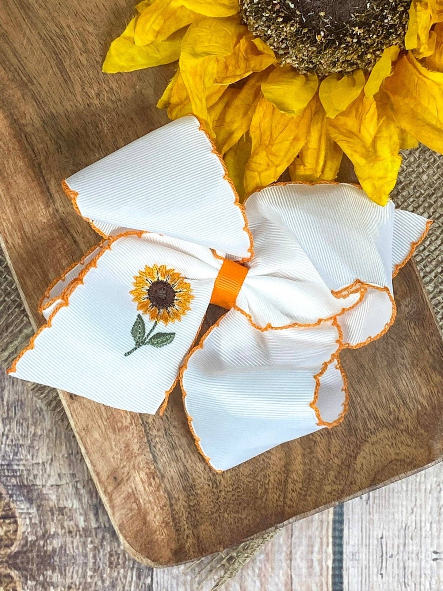 Sunflower Embroidered Moonstitch Hair Bow Headband