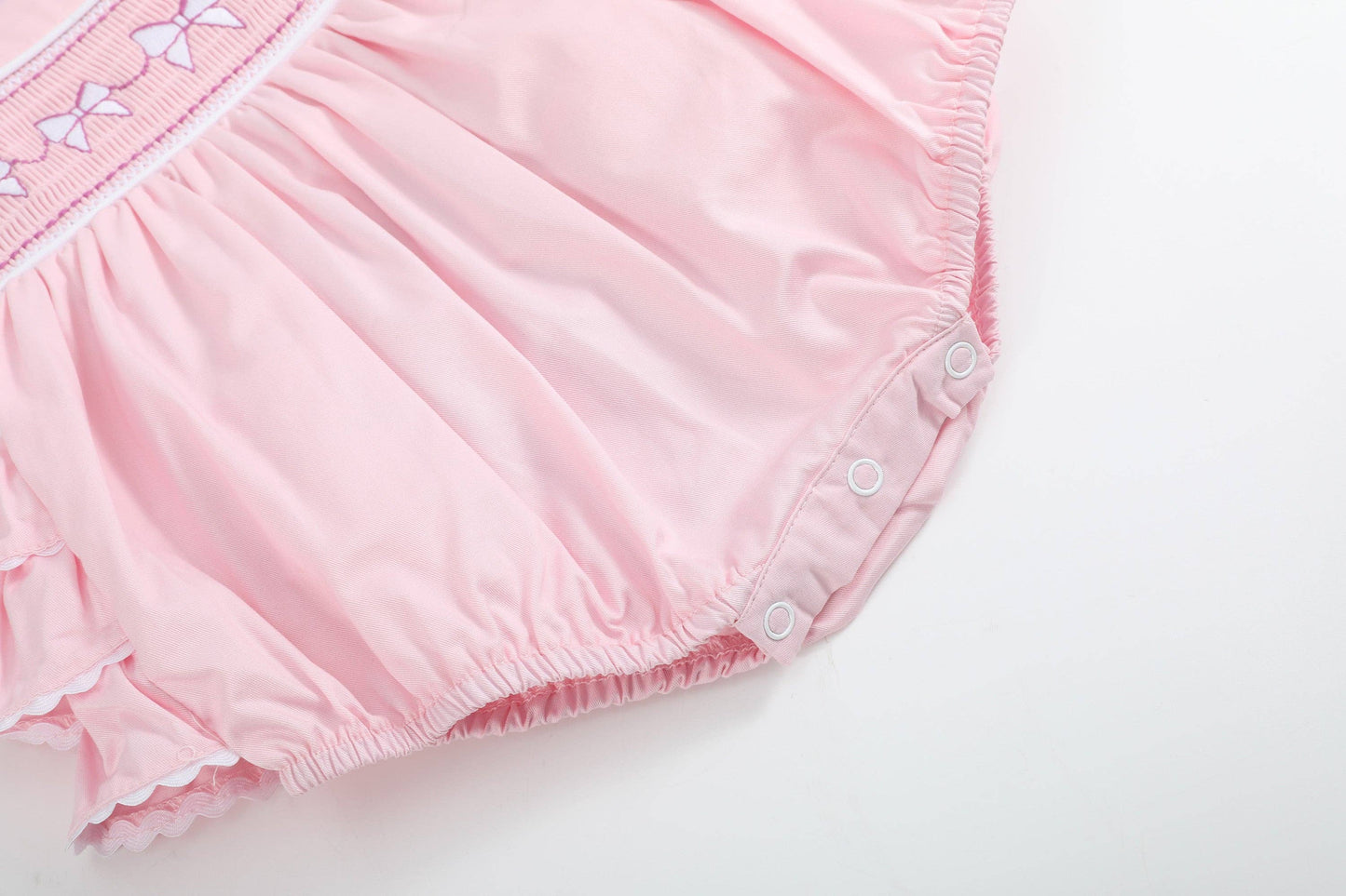 Pink and White bows Smocked Ruffle Romper