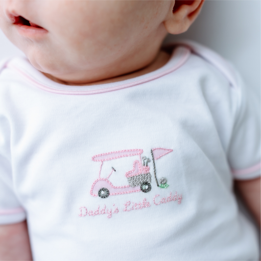 Daddy's Little Caddy Embroidered in Pink Bodysuit
