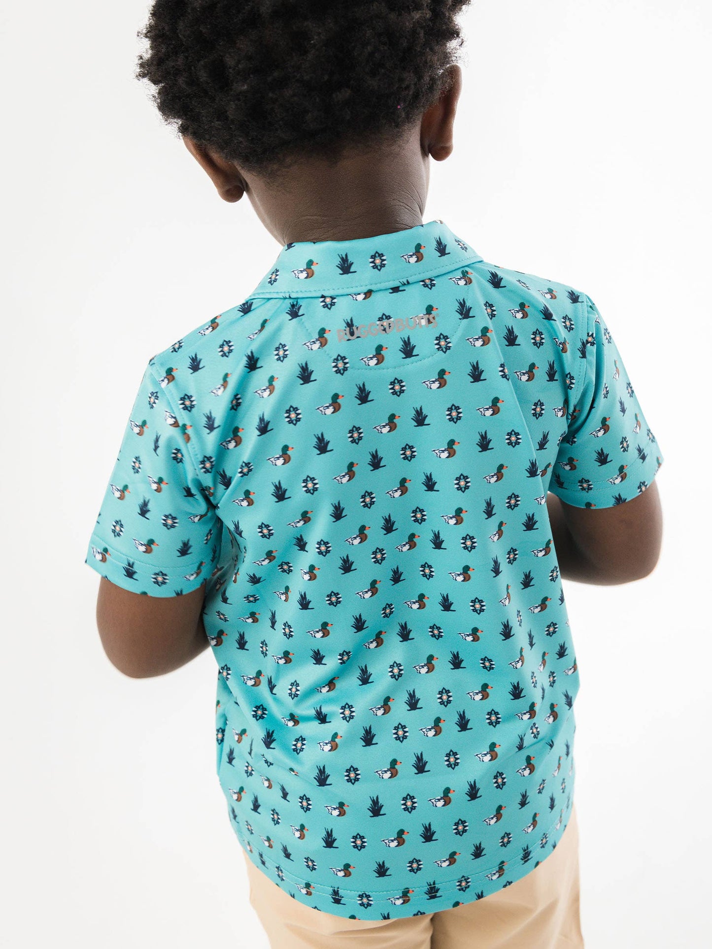Boys Dapper Ducks Knit Short Sleeve Blue Performance Polo