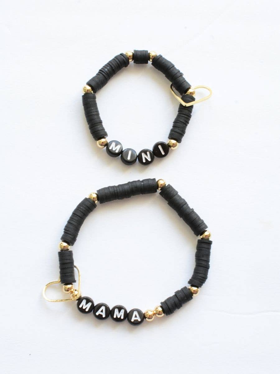 Mama MINI Black and Gold Bracelet Set – Mothers Gift, Matching Jewelry