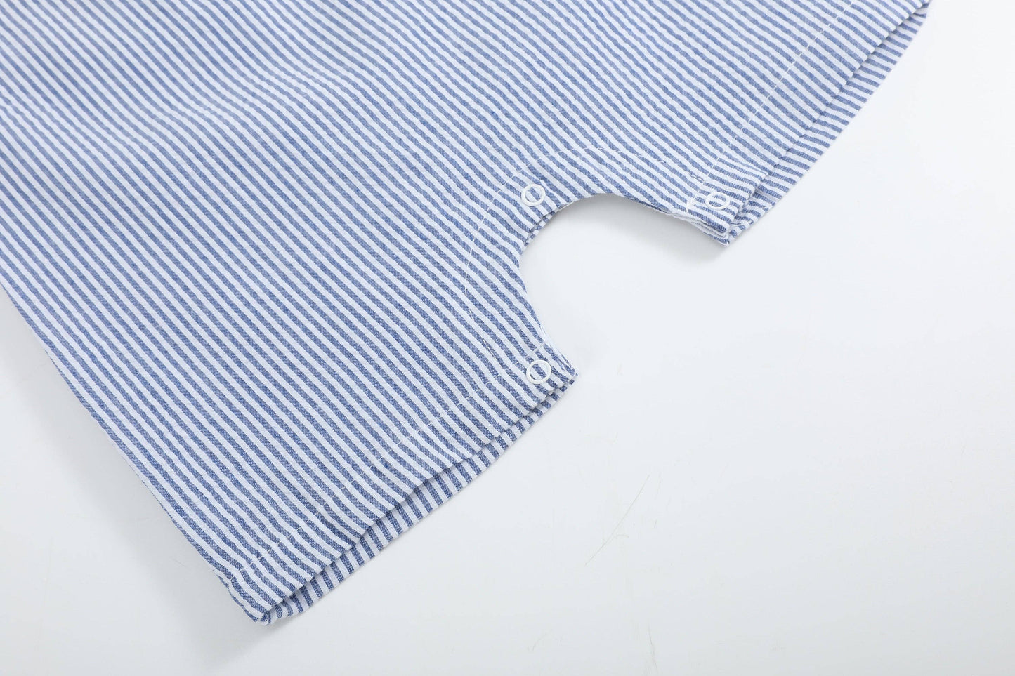 Boys Blue Seersucker Baseball Smocked Shortalls