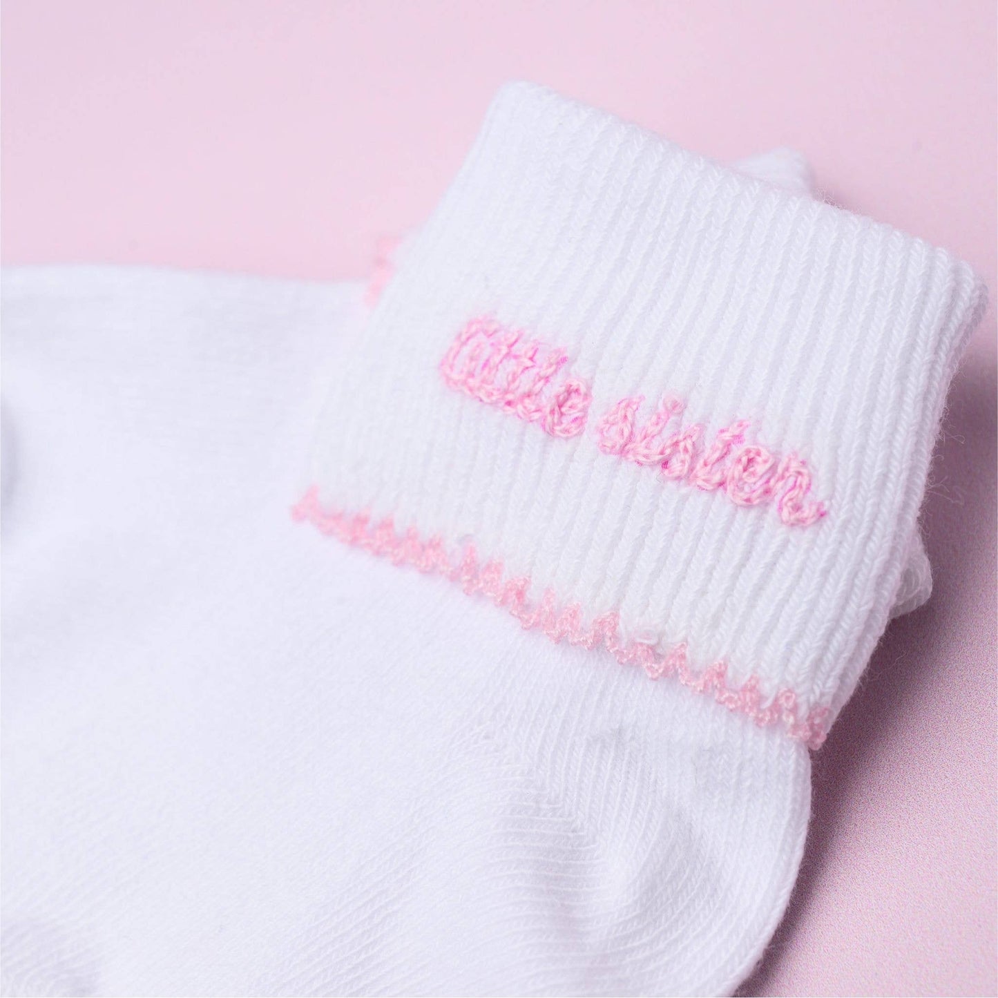 Little Sister Embroidered in Pink Socks