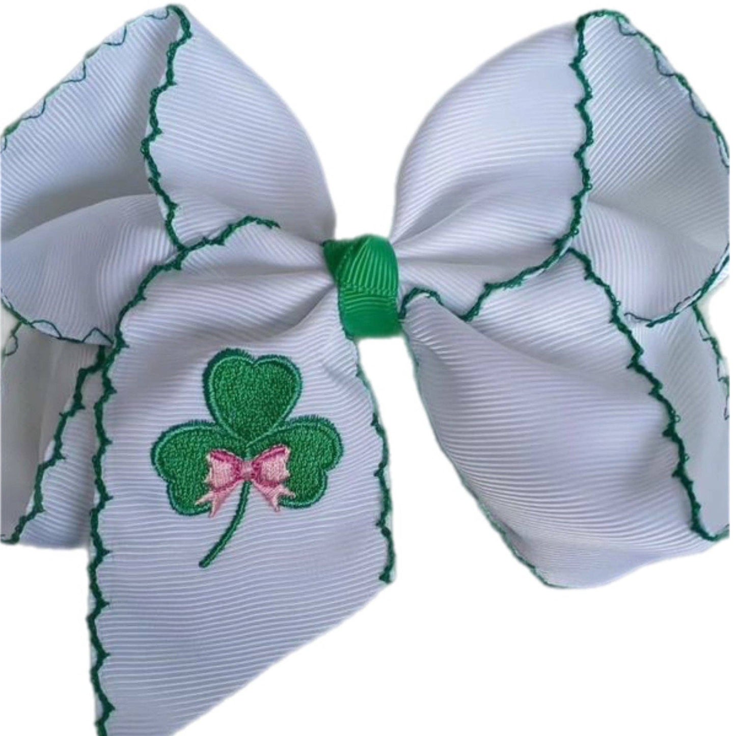 Shamrock Embroidered Hair Bow: 5.5 inch