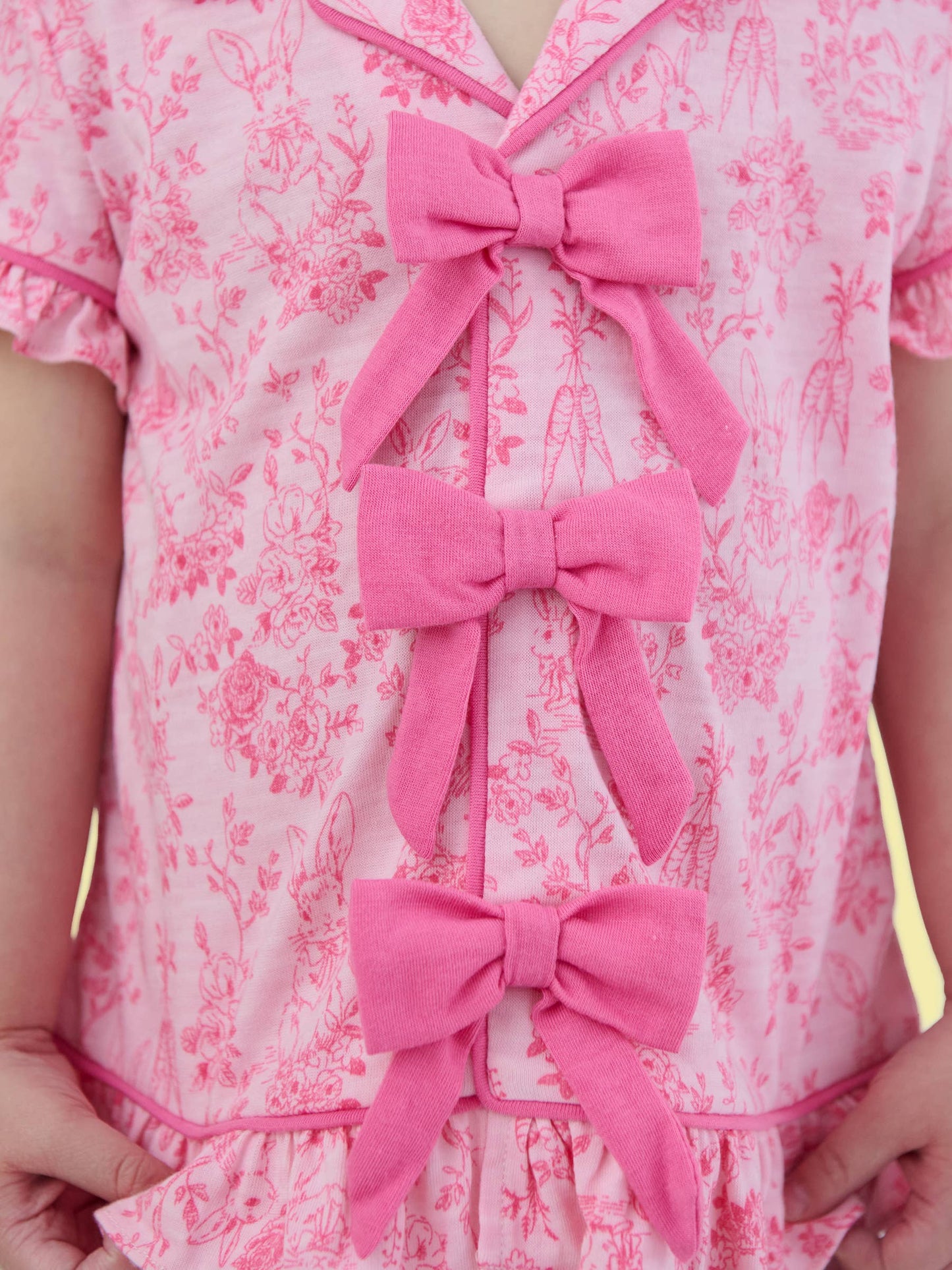 SoftSnooze™ Girls Pink Cottontail Short Sleeve Bow Ruffle Pajama Set