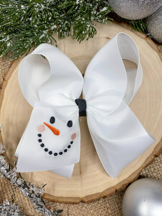 Snowman Embroidered Christmas Hair Bow
