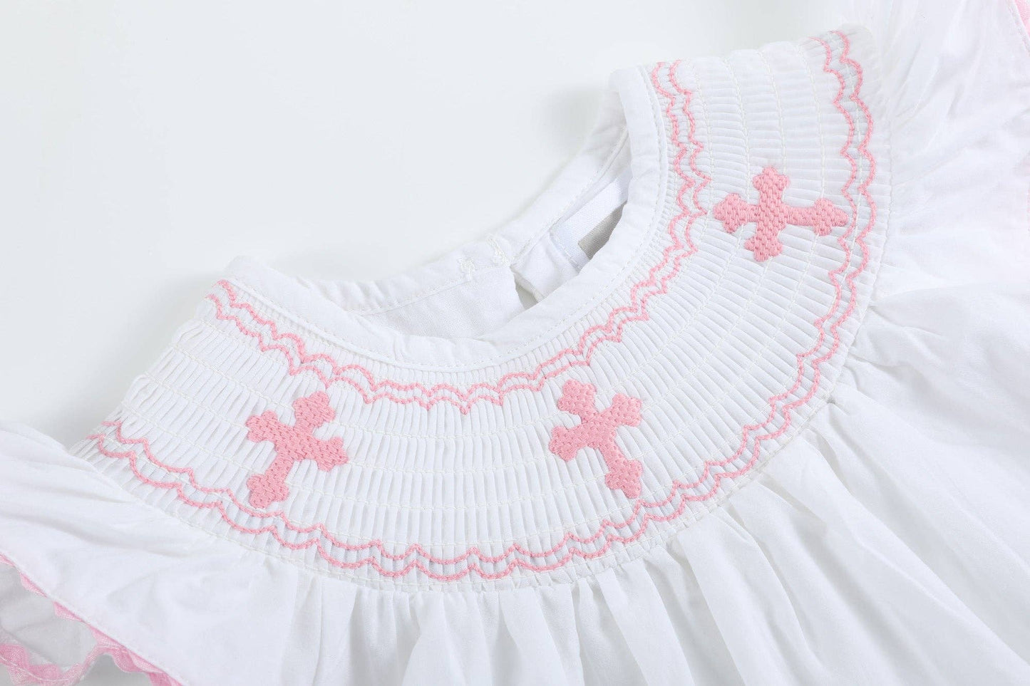 White and Pink Cross Smocked Girls Bloomer Set