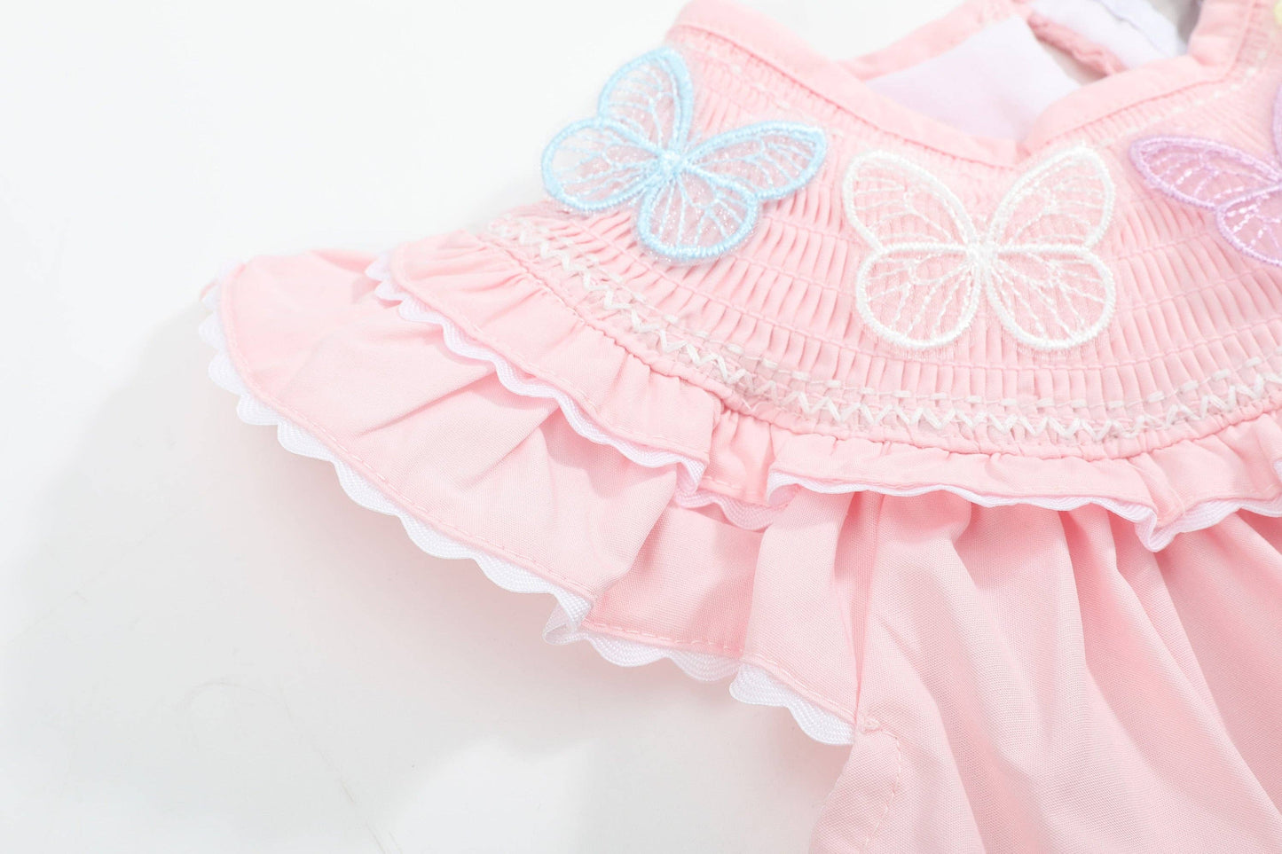 Pink Butterflies Smocked Romper