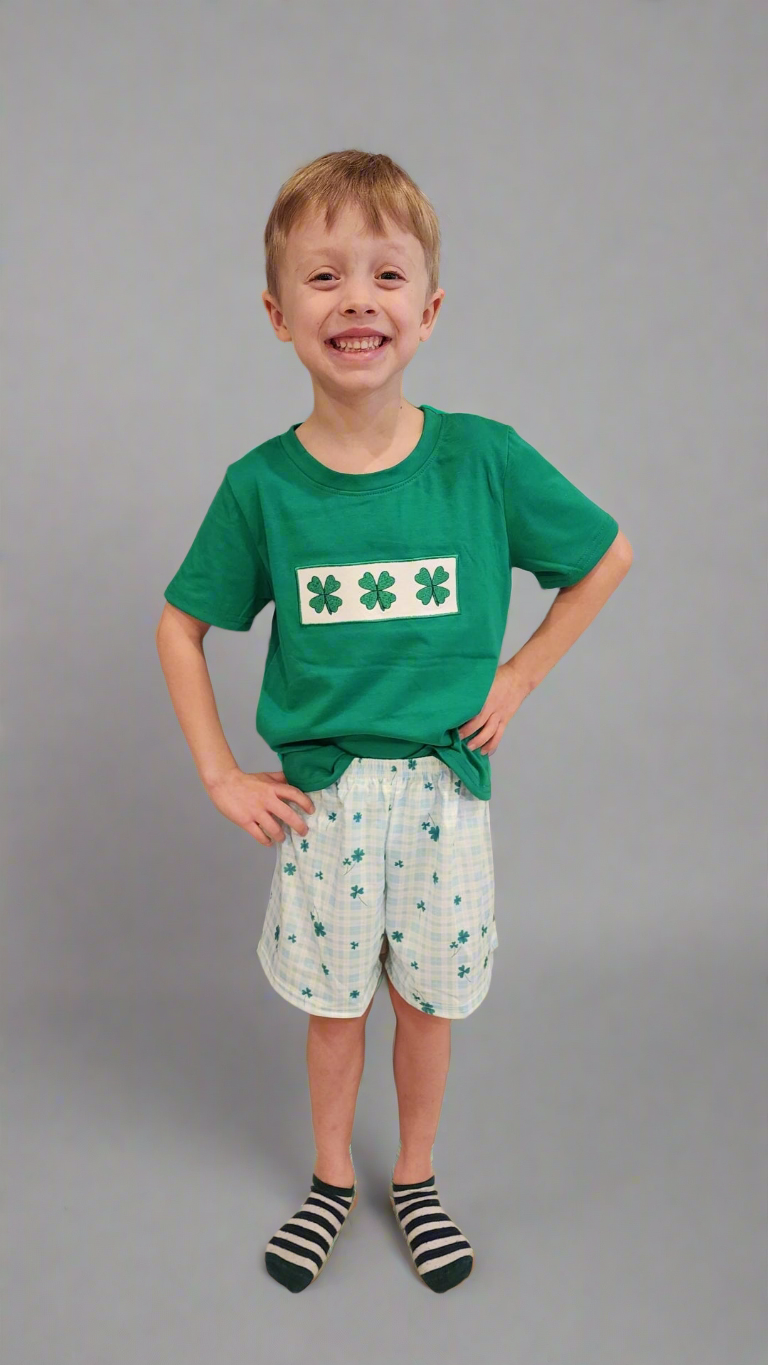 Lucky Clover Embroidered Boys Short Set