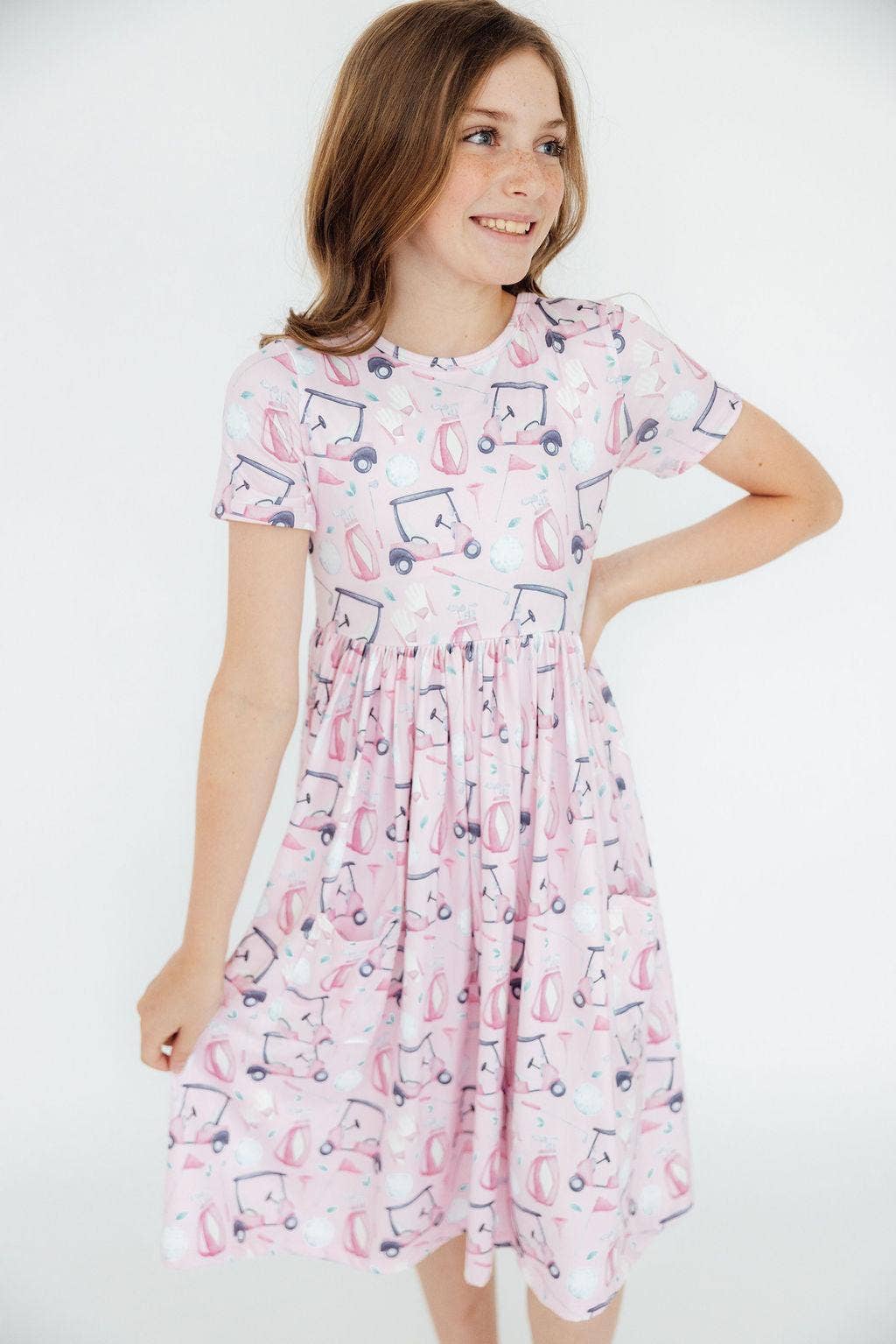 Tee Time Pink Pocket Girls Twirl Dress