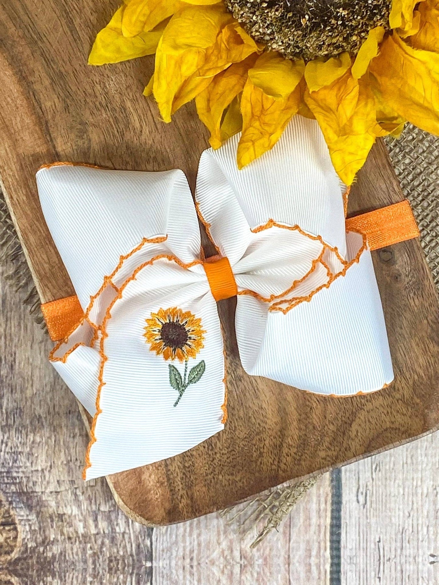 Sunflower Embroidered Moonstitch Hair Bow Headband