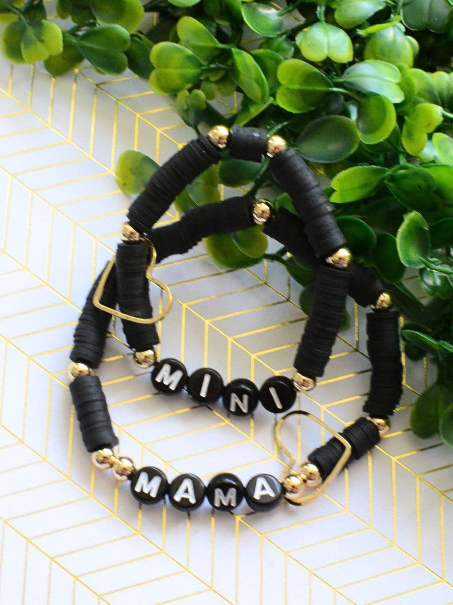 Mama MINI Black and Gold Bracelet Set – Mothers Gift, Matching Jewelry