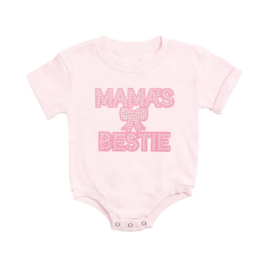 Mama's Bestie Pearl Patch Short Sleeve Baby Romper