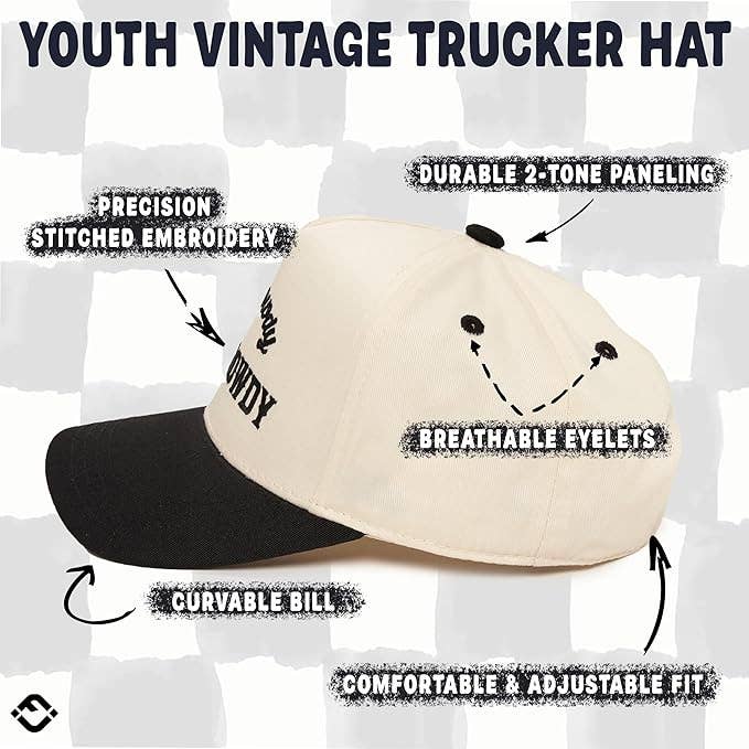 Kids Say Howdy Play Rowdy Cap- Black/Beige