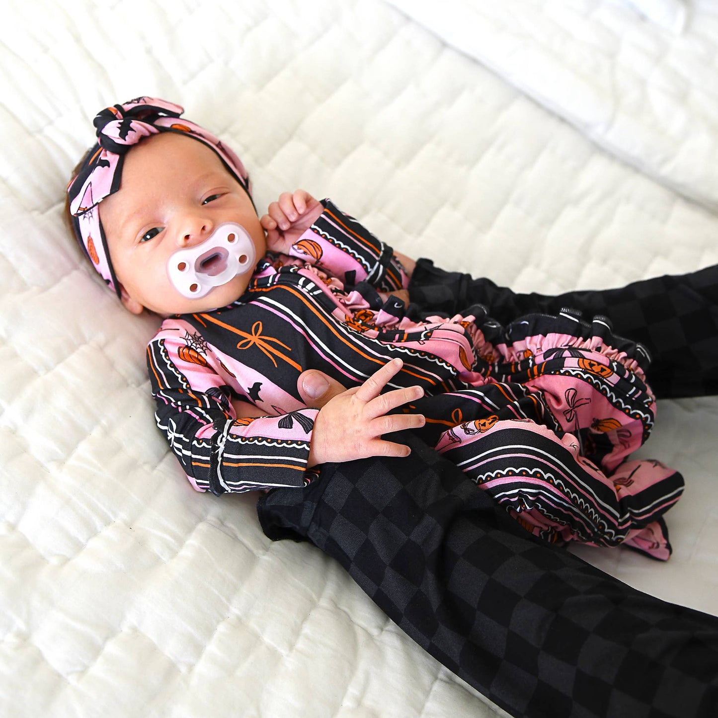Ruffle Zippy Bamboo Halloween Pumpkins Baby Pajamas