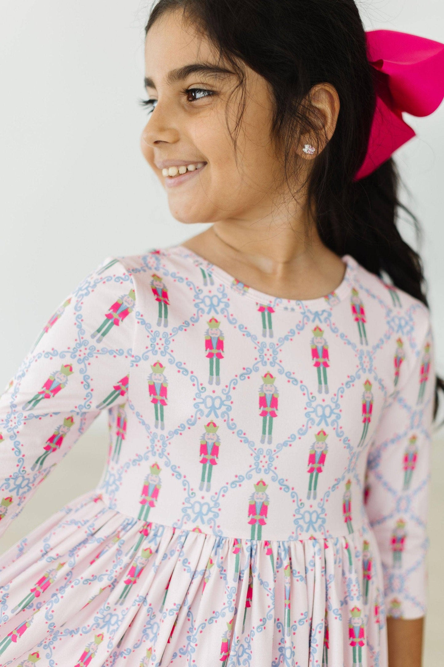 Pink Nutcracker 3/4 Sleeve Pocket Girls Twirl Dress