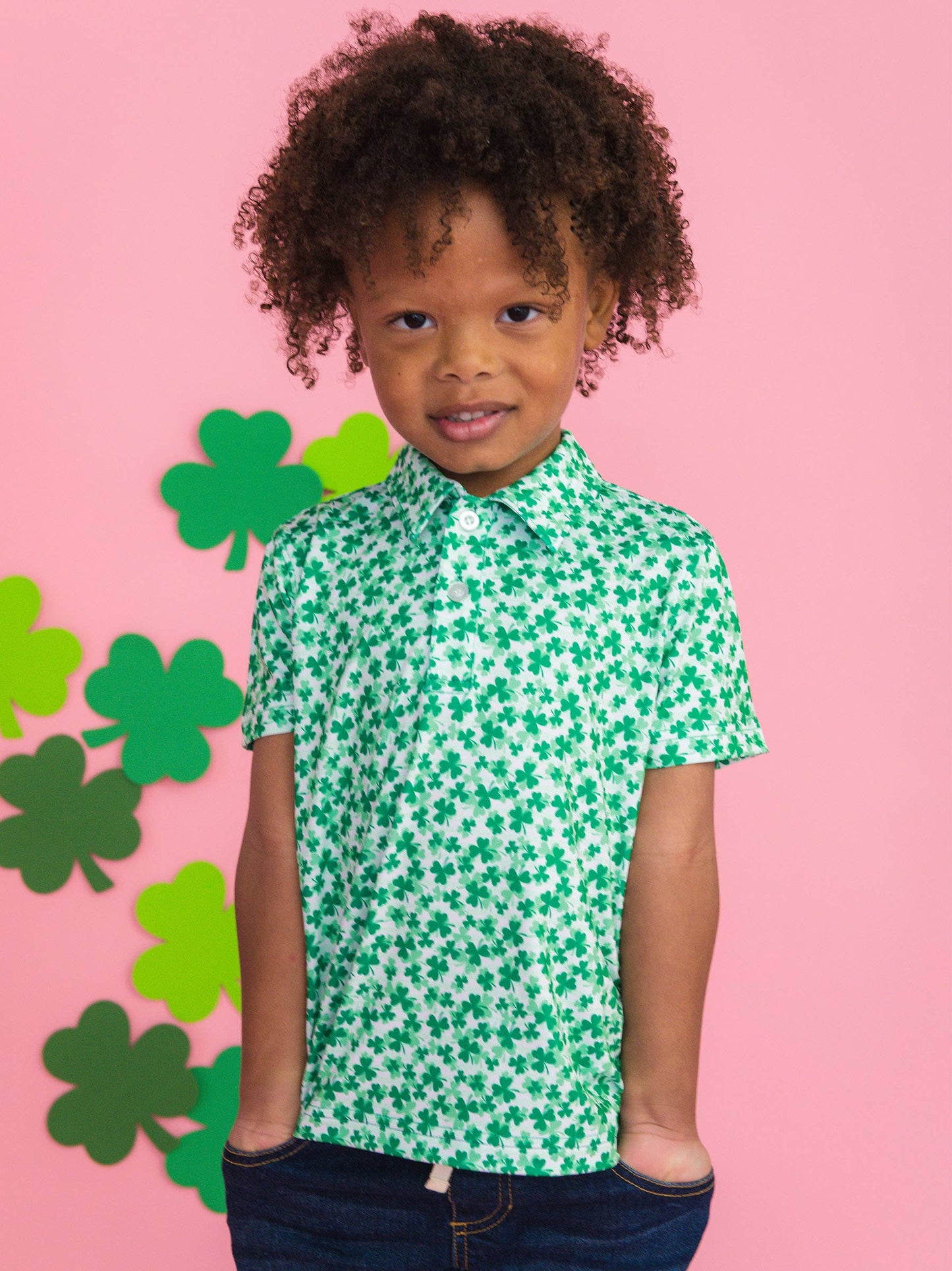 Boys Tiny Clover Field Short Sleeve Performance Polo