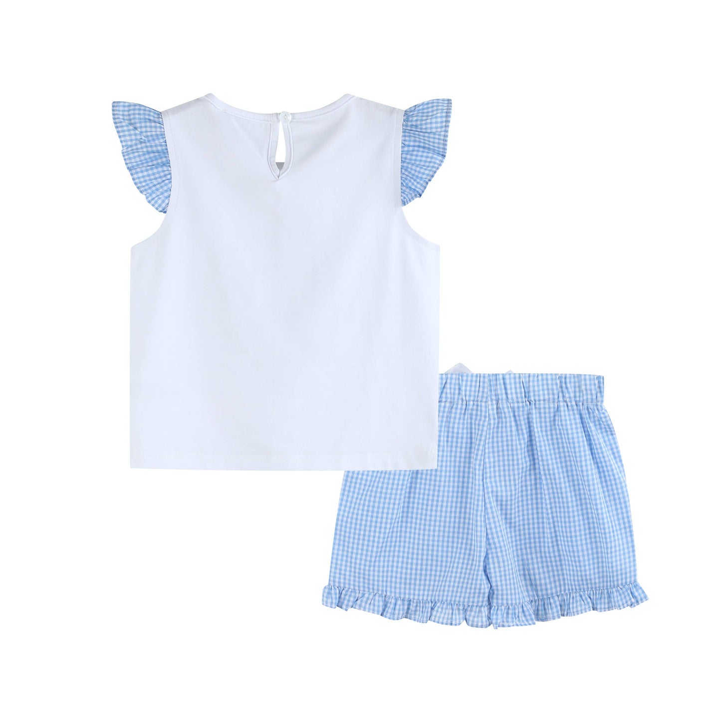 Girls Light Blue Gingham Golf Tee and Short Set