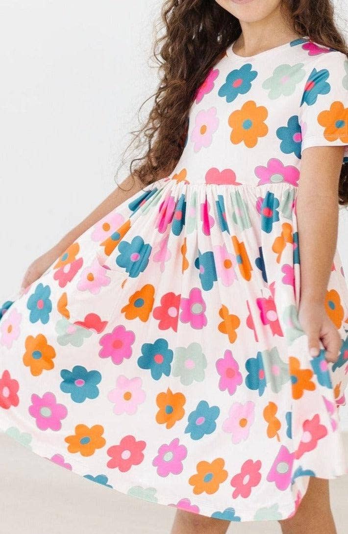 Retro Floral Pocket Twirl Girls Dress